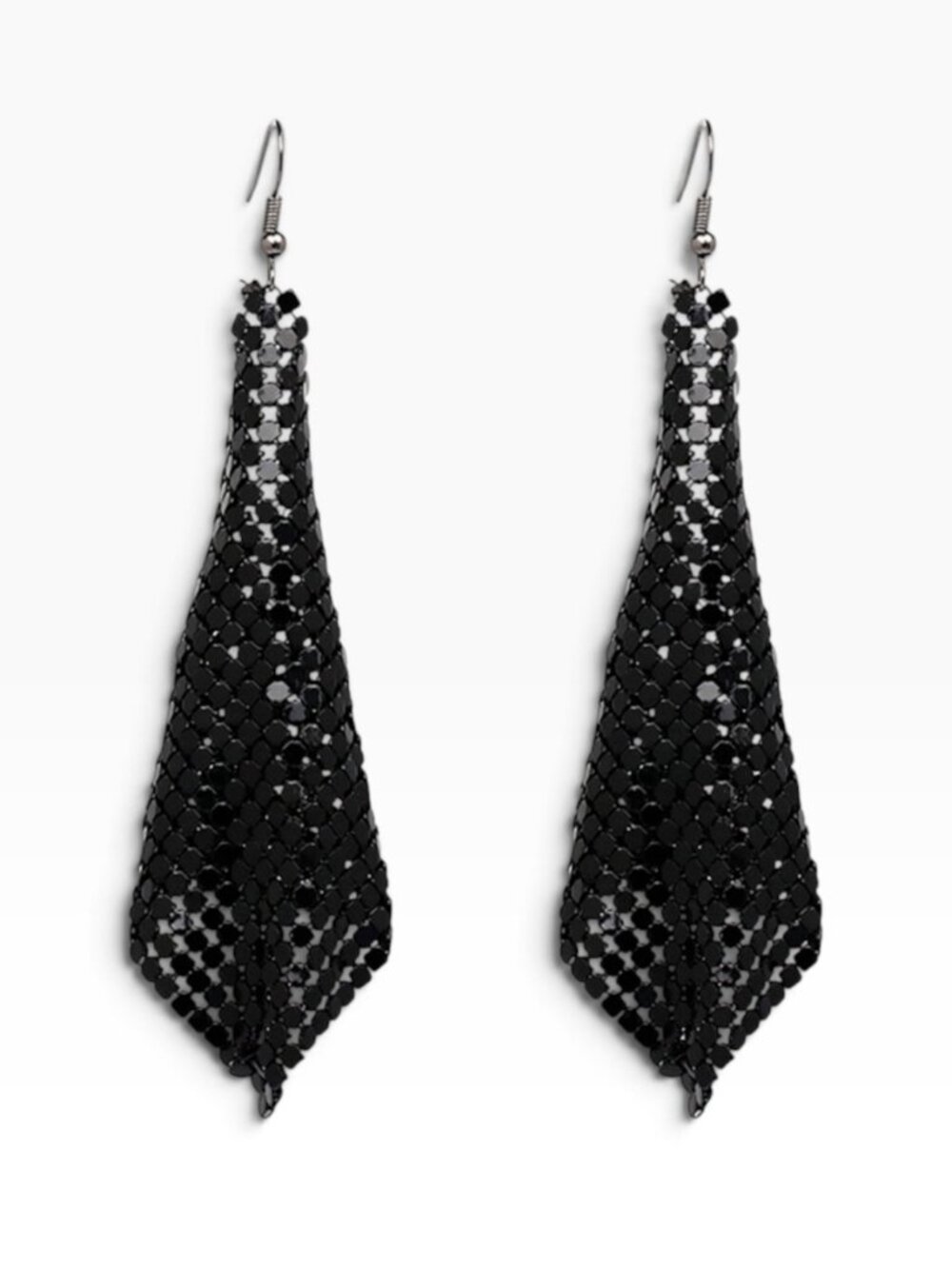Black Metal Mesh Long Dangle Earrings